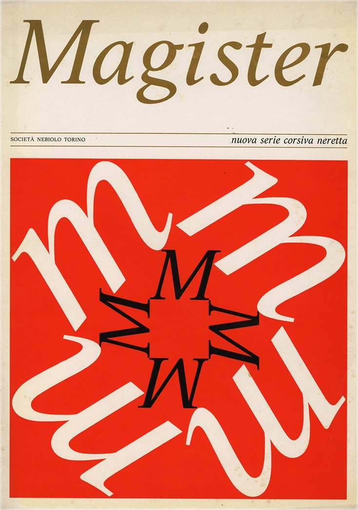 Specimen Magister, Nuova serie corsiva neretta, carattere serif romano-transizionale della Nebiolo, di Aldo Novarese nel 1966.