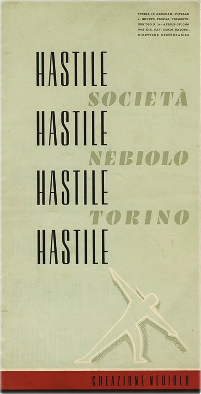 Specimen Hastile, carattere sans serif fantasie, di Alessandro Butti per Nebiolo, pubblicato nel 1941. Lo specimen in questione presenta il carattere tipografico 