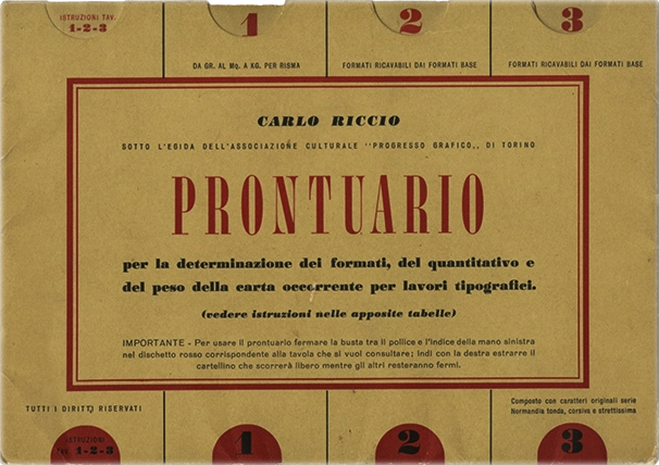 Prontuario Nebiolo, di Carlo Riccio, 1950, questo prontuario, scritto con il carattere Nebiolo 