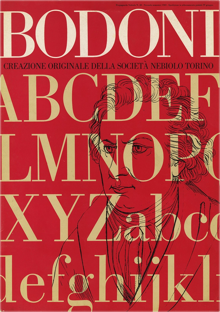 Specimen Bodoni, carattere serif bodoniano, di Aldo Novarese per Nebiolo, pubblicato nel 1969.