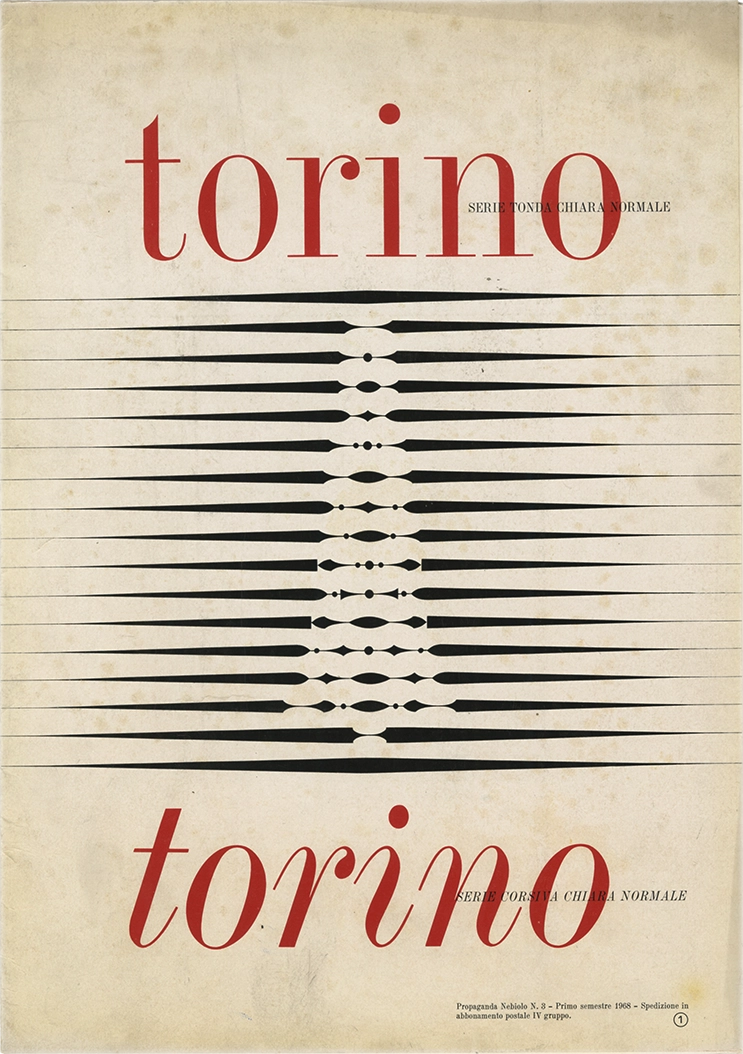 Specimen Torino, Serie tonda chiara normale, carattere serif, di Aldo Novarese per Nebiolo, pubblicato nel 1968.