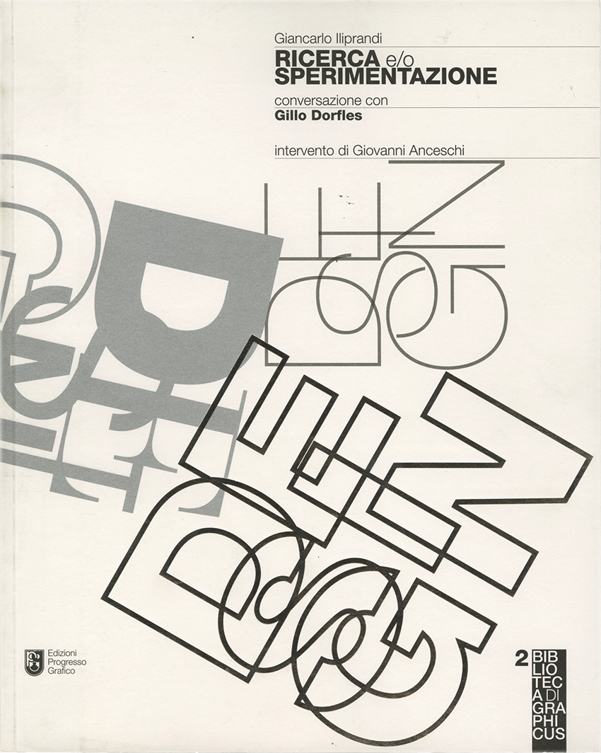 Ricerca e/o Sperimentazione, Giancarlo Iliprandi, conversazione con Gillo Dorfles, del 2009. La pubblicazione di Iliprandi è un libro che esplora il rapporto tra il design grafico, la ricerca e la sperimentazione.