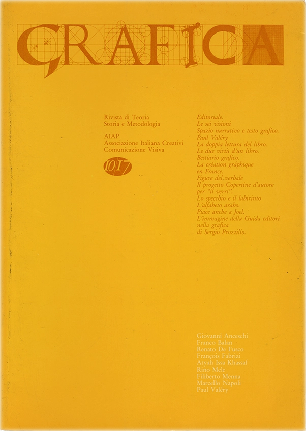 Grafica n. 4, Rivista di Teoria, Storia e Metodologia, Giovanni Anceschi, Gelsomino D'Ambrosio e Pino Grimaldi, 1987, 10/17 Cooperativa Editrice Srl, Rivista di Grafica edita da AIAP con riflessioni ed articoli inerenti alla Comunicazione Visiva, progetti ed esplorazioni sulle immagini e sulla testualità, l'arte grafica e l'identità visiva.