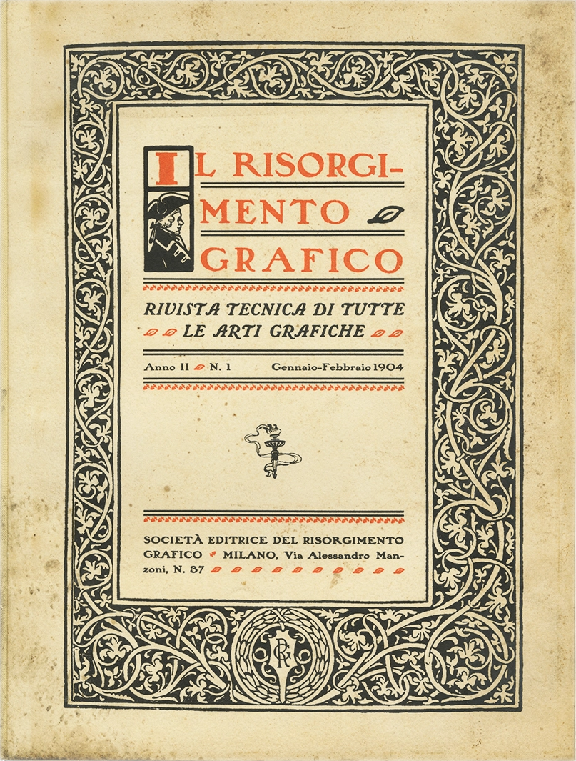Il Risorgimento Grafico Anno 2 – n.1, Rivista tecnica di tutte le industrie tipografiche, 1904, Società Editrice del Risorgimento Grafico. Rivista italiana storica, specializzata nelle arti grafiche, nella tipografia e nell'editoria. Fondata a Milano nel 1902, diretta e successivamente posseduta da Raffaello Bertieri.