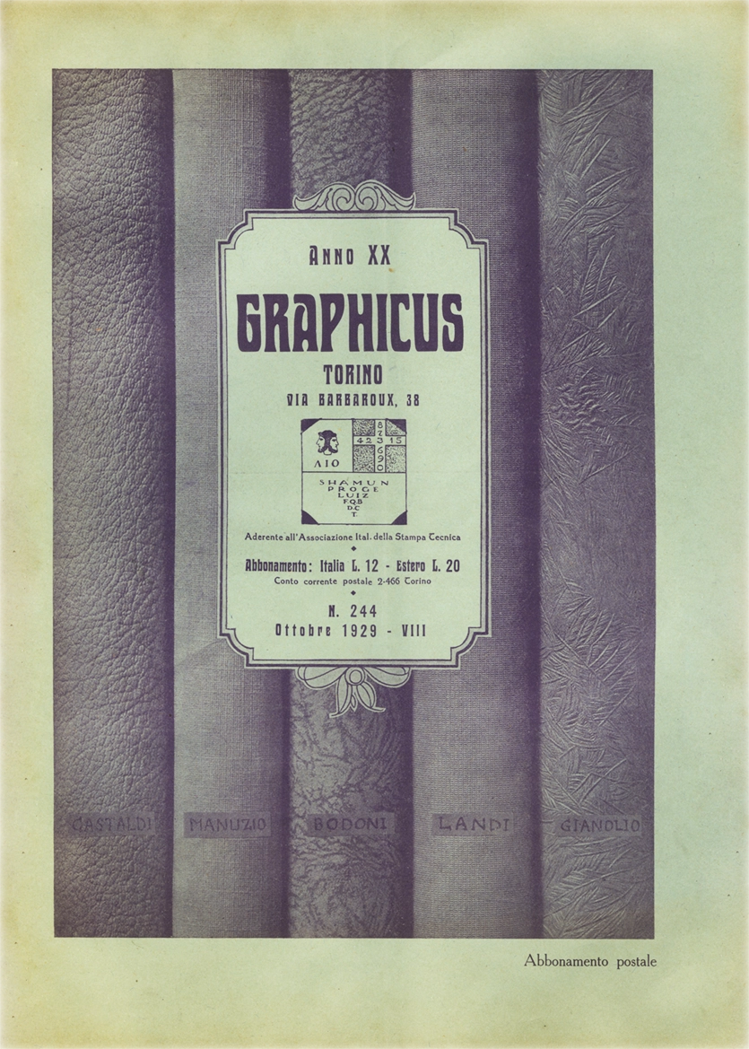 Graphicus – Ottobre 1929, Rivista mensile delle arti del libro, Off. Poligrafica Editrice Subalpina O.P.E.S. Rivista italiana storica, fondata nel 1911 con il nome 