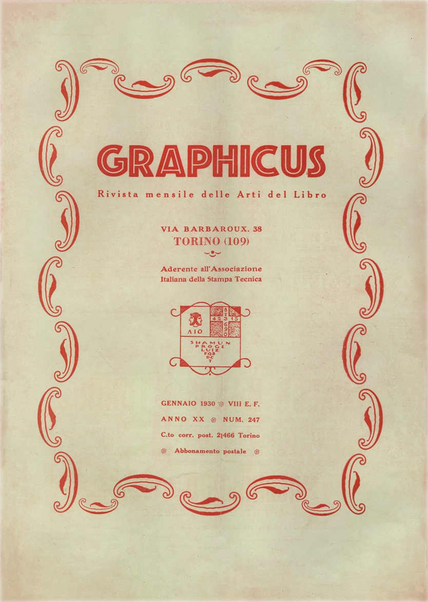 Graphicus – Gennaio 1930, Rivista mensile delle arti del libro, Off. Poligrafica Editrice Subalpina O.P.E.S. Rivista italiana storica, fondata nel 1911 con il nome 