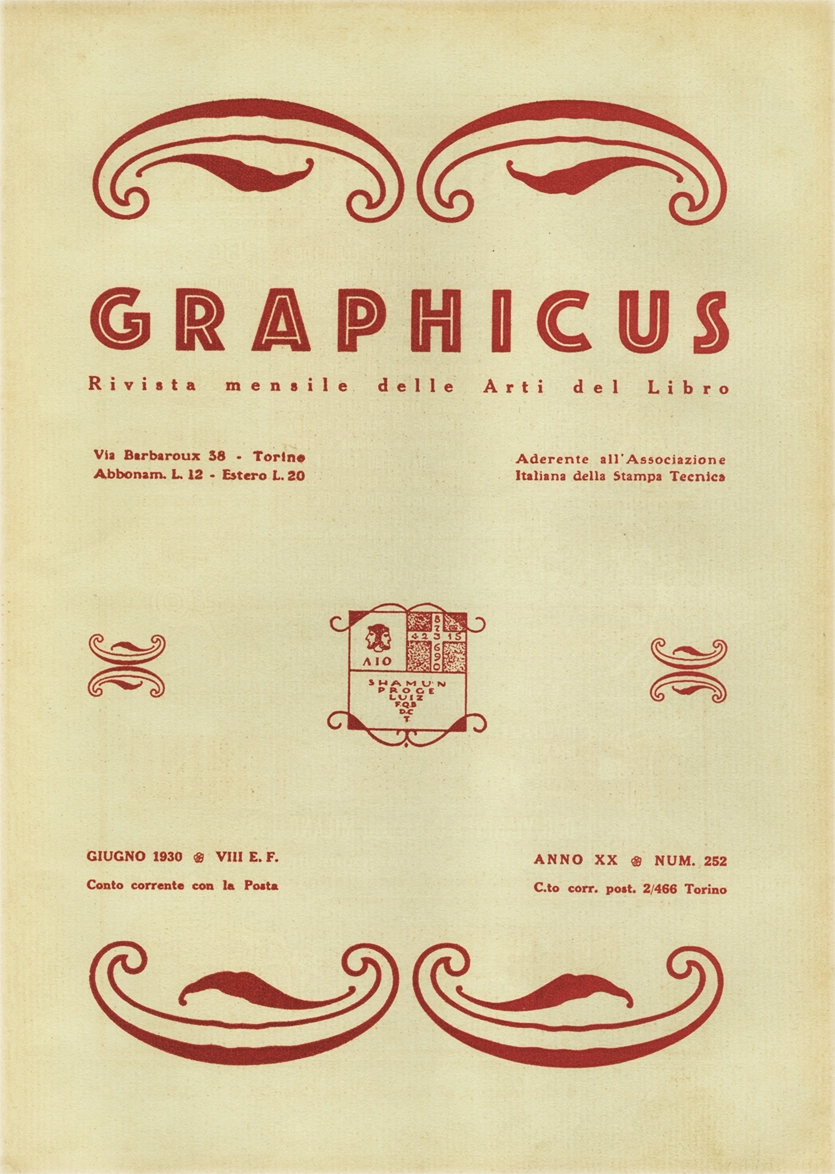 Graphicus – Giugno 1930, Rivista mensile delle arti del libro, Off. Poligrafica Editrice Subalpina O.P.E.S. Rivista italiana storica, fondata nel 1911 con il nome 