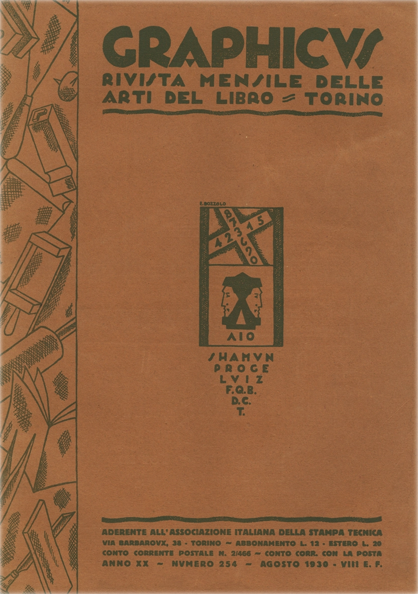 Graphicus – Agosto 1930, Rivista mensile delle arti del libro, Off. Poligrafica Editrice Subalpina O.P.E.S. Rivista italiana storica, fondata nel 1911 con il nome 