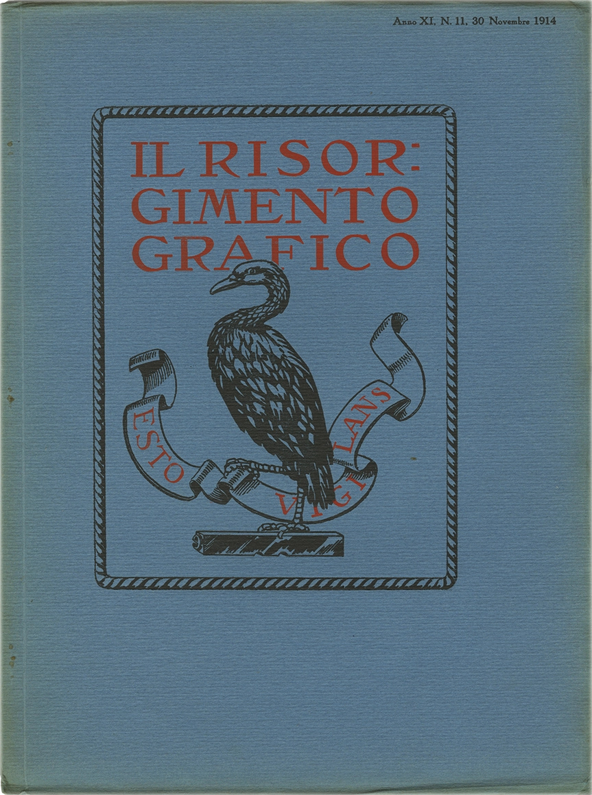 Il Risorgimento Grafico n.11 – Anno XI, Raccolta mensile di saggi grafici e scritti tecnici, 1914, Società Editrice del Risorgimento Grafico. Rivista italiana storica, specializzata nelle arti grafiche, nella tipografia e nell'editoria. Fondata a Milano nel 1902, diretta e successivamente posseduta da Raffaello Bertieri.