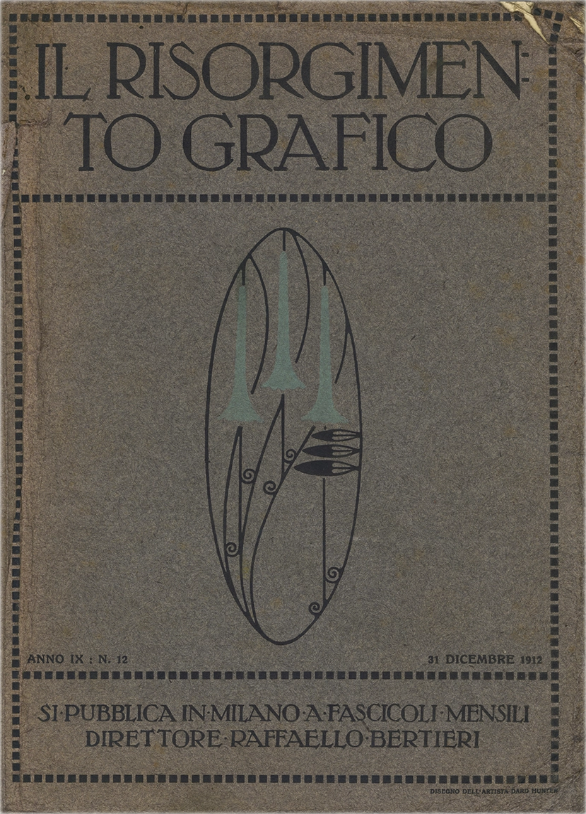 Il Risorgimento Grafico n.12 – Anno IX, Anno IX, Raccolta mensile di saggi grafici e scritti tecnici, 1912, Società Editrice del Risorgimento Grafico. Rivista italiana storica, specializzata nelle arti grafiche, nella tipografia e nell'editoria. Fondata a Milano nel 1902, diretta e successivamente posseduta da Raffaello Bertieri.