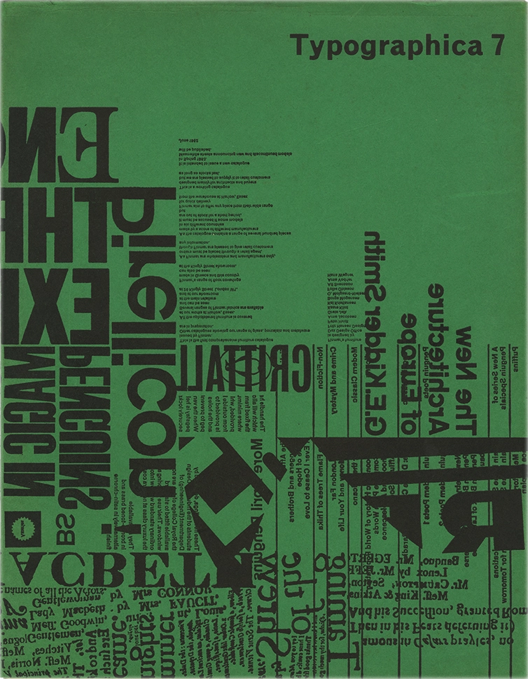 Typographica n. 7 - 1963, Lund Humphries, County Press, Bradford, Contenuto: Typography in Britain: Fletcher / Forbes / Gill, Alan Bartram, Richard Hollis, Robert Brownjohn, etc. 36 Typographers: biographical notes Piet Zwart by Herbert Spencer Design Underfoot by Anthony Robinson Printed Ephemera reviewed by Nicholete Gray Thematic photography by Euan Duff Education and the Child by R.B. Lendon This is my private World by Jane Gate The Great Experiment reviewed by Jay Leyda