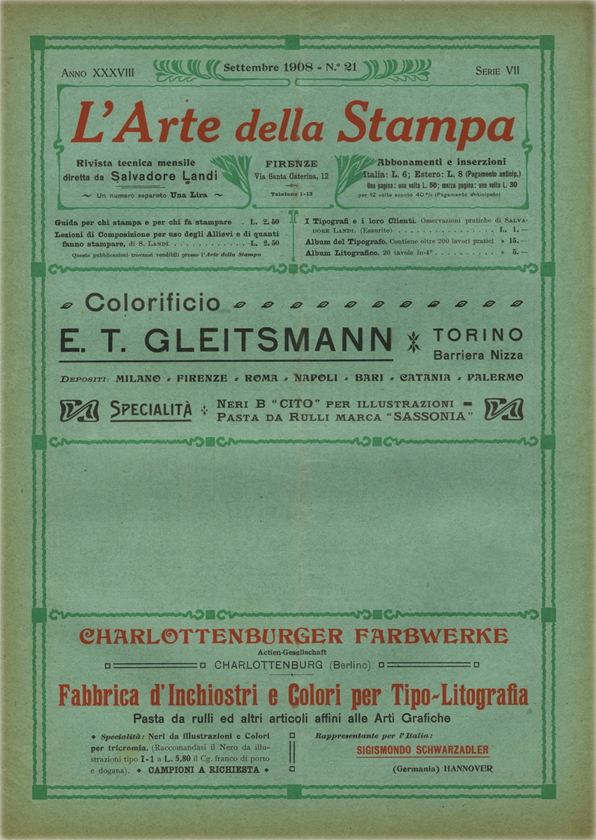 Rivista tecnica mensile di tipografia, litografia, xilografia, Salvadore Landi
